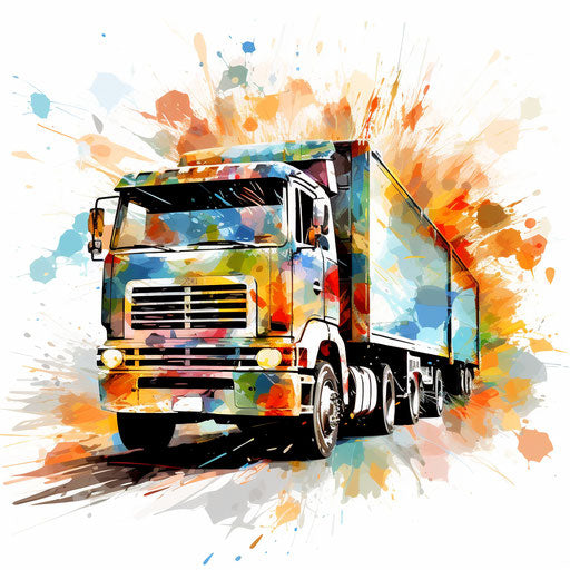 Truck clipart in the style of Impressionistic Art, on white background