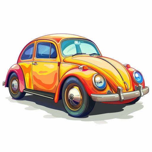 Cartoon car in photo realistic style with flat white background