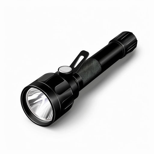 Realistic flashlight clipart on flat white background