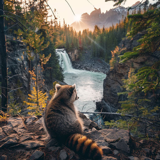 A raccoon photographer capturing breathtaking landscapes