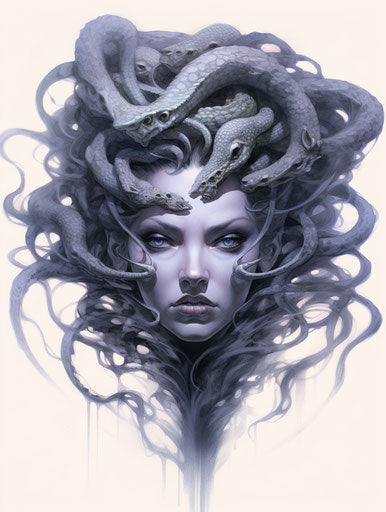 Medusa head tattoo drawing of a woman with a snake