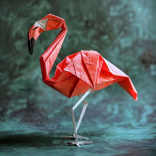 Artistic interpretation of a flamingo as an origami figure