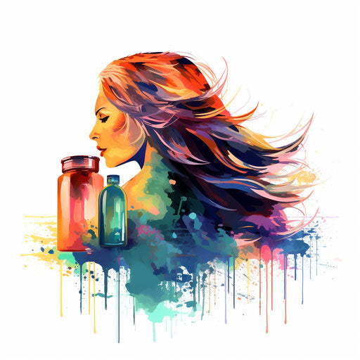 Shampoo illustration in the style of Impressionistic Art, on white background