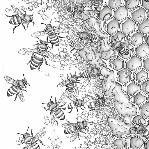 Detailed beehive with bees at work