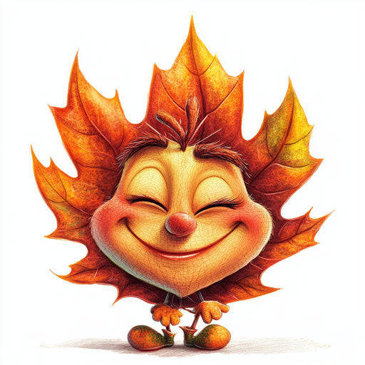 Humorous caricature of fall leaves with human characteristics