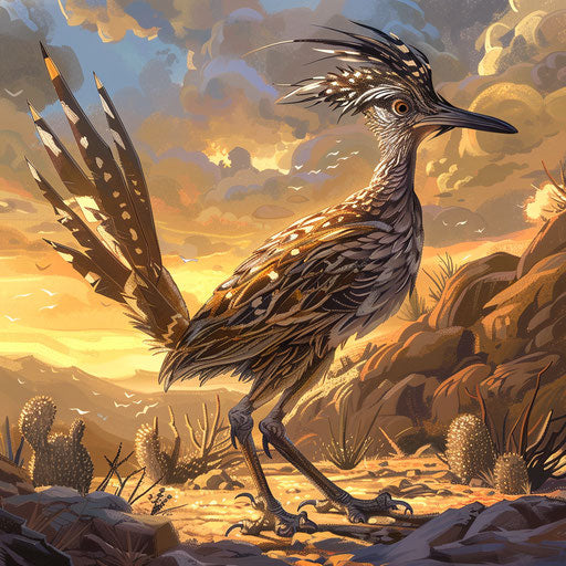 Runner bird in a desert landscape with detailed feathers