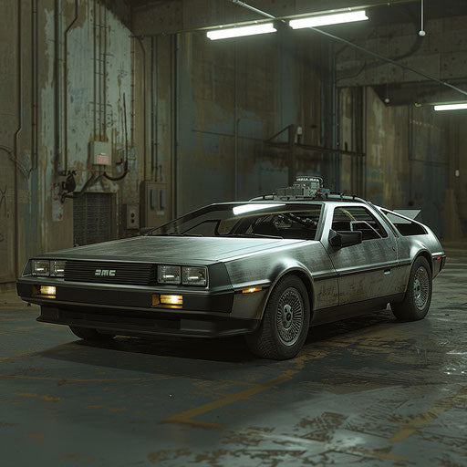 DeLorean DMC-12 with invisibility cloak, partially transparent