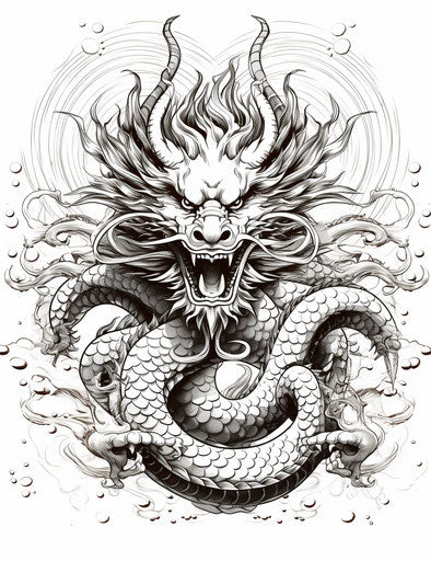 Chinese dragon in black and white realism, mythology-inspired