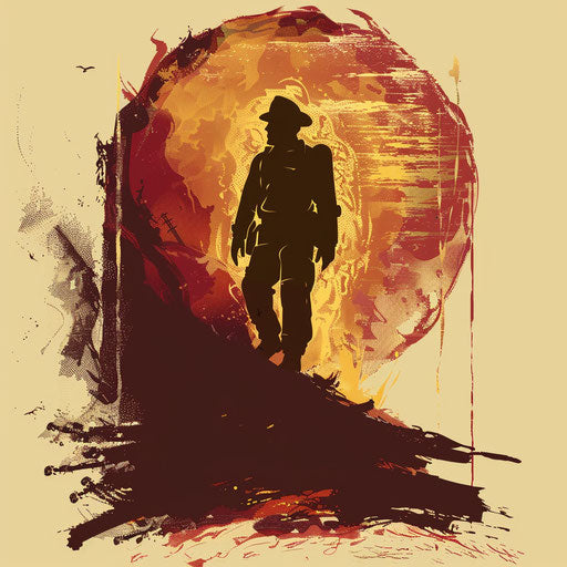 Firefighter silhouette against fiery backdrop
