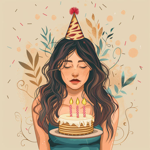 Female happy birthday clipart on flat beige background