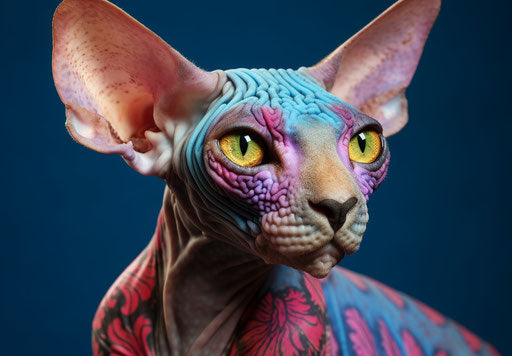 Explosive pigmentation in peacock/sphynx cat