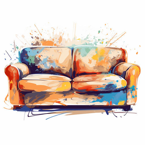 Couch clipart in the style of Impressionistic Art, on white background