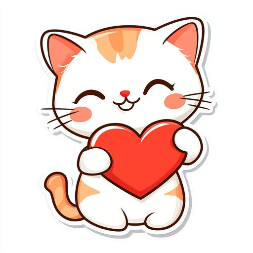 Smiling kitten with red heart on white background