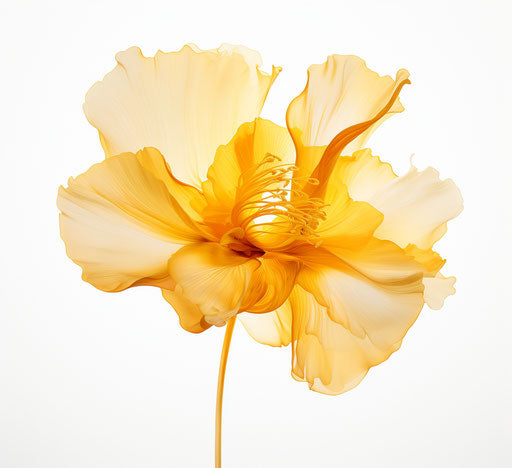 Yellow flower on white background, precisionist art style, high resolution 76:69