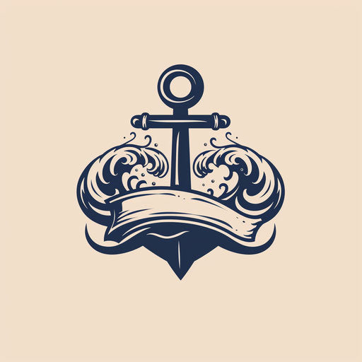 Stylized anchor with waves and banner for script