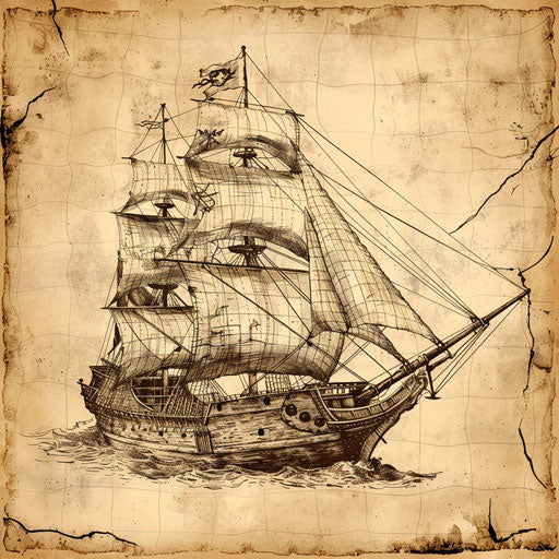 Historical tattoo sketch of an ancient pirate ship