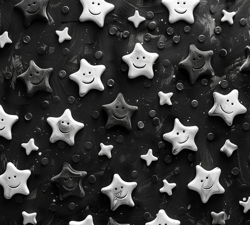 Smiling emojis with stars on isolated background in black and white