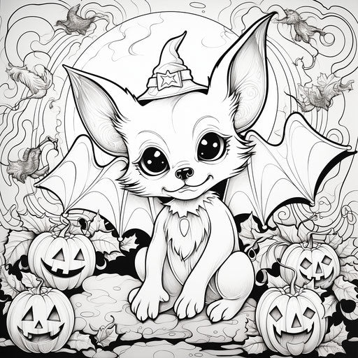 Little bat at Halloween coloring pages