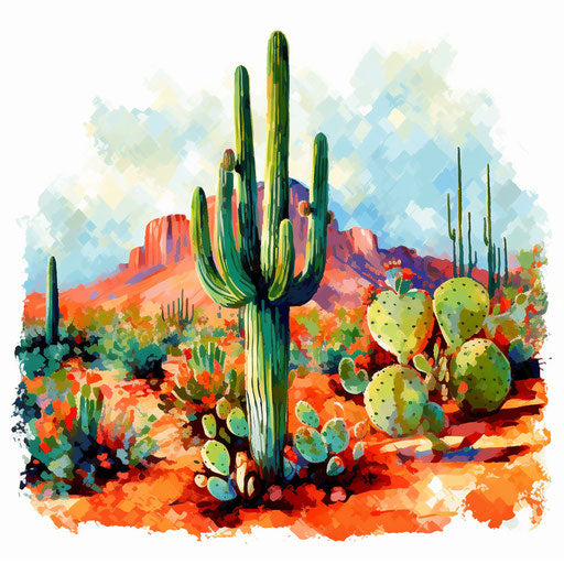 Cactus clipart in the style of Impressionistic Art, on white background