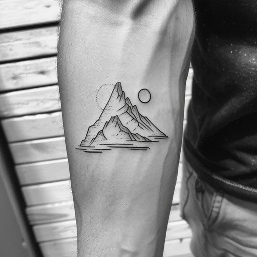 Minimalist mountain fine line tattoo