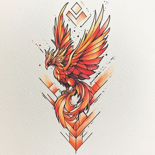 Sketch for women's tattoos: phoenix in fiery shades