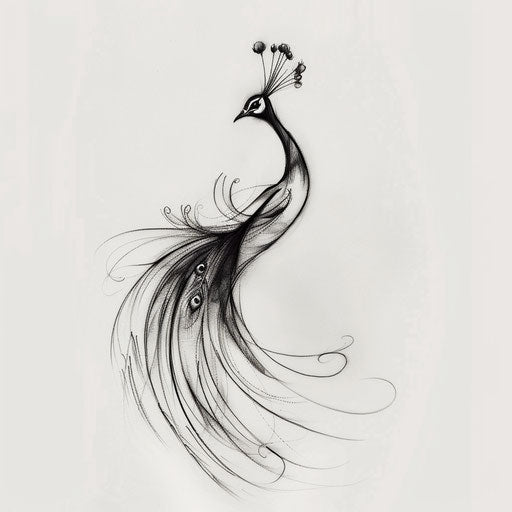 Minimalist peacock tattoo emphasizing form and simplicity