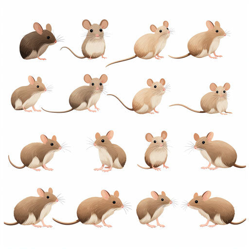 Minimalist style clipart of mice on white background