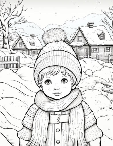 Snow coloring pages for children, playful motif style