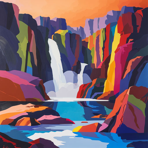 Hogenakkal Falls with bold shapes and vibrant colors