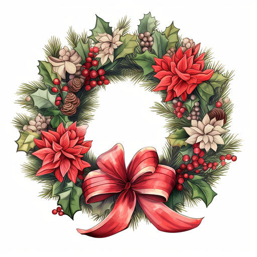 Christmas wreath in Chiaroscuro Art style on white background