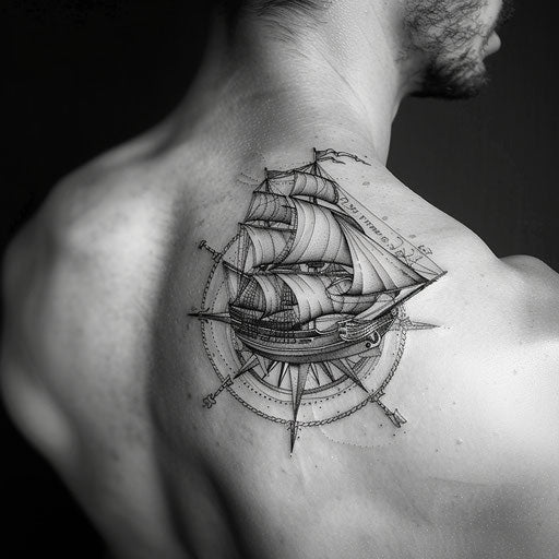 Classic sailor tattoos with ships and compasses