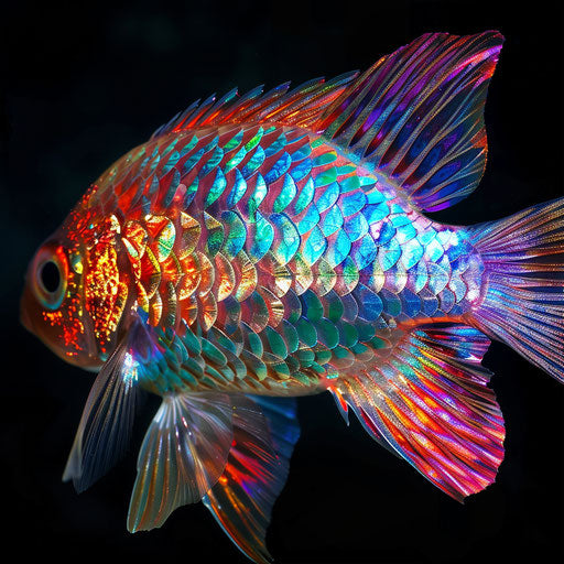 A fish's scales transforming into a spectrum of colors