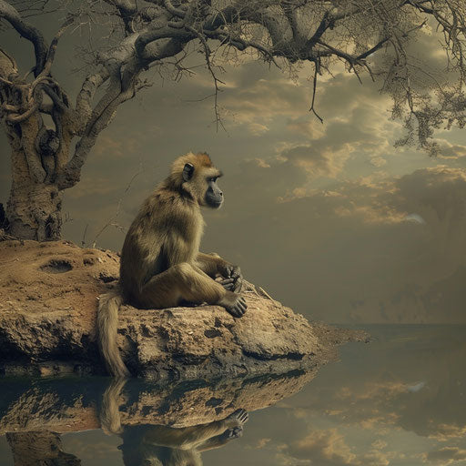 Baboon in a peaceful and serene natural setting