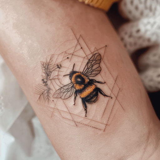Bumble bee tattoo in modern geometric frame