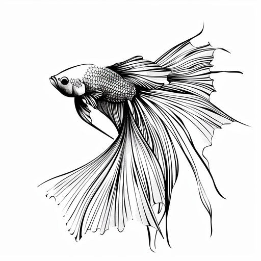 Minimalist black line art fish tattoo design illustration