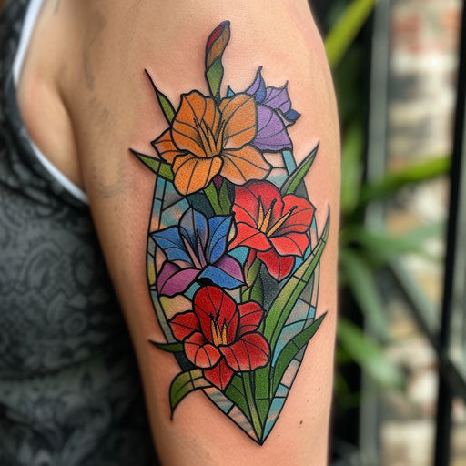 Gladiolus tattoo in stained glass style