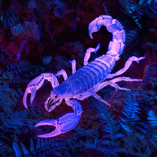 Glowing scorpion under ultraviolet light in Simen Johan style