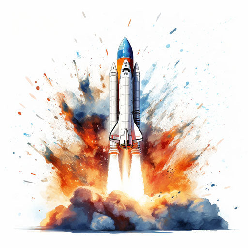 Rocket ship clipart in the style of Oil painting, on a white background