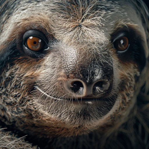Giant sloth in an expressive close-up portrait with detailed fur