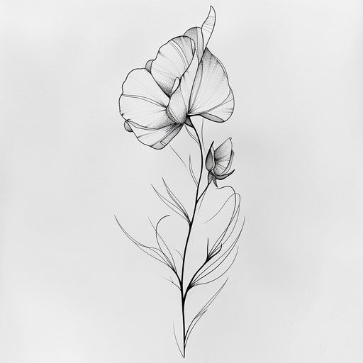 Minimalist black and white tattoo sketch of sweet pea
