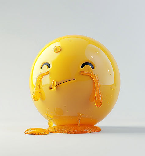 Yellow crying emoji with tears on white background, square