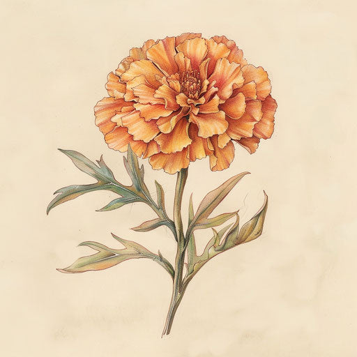 Elegant tattoo sketch of a single marigold with delicate petals