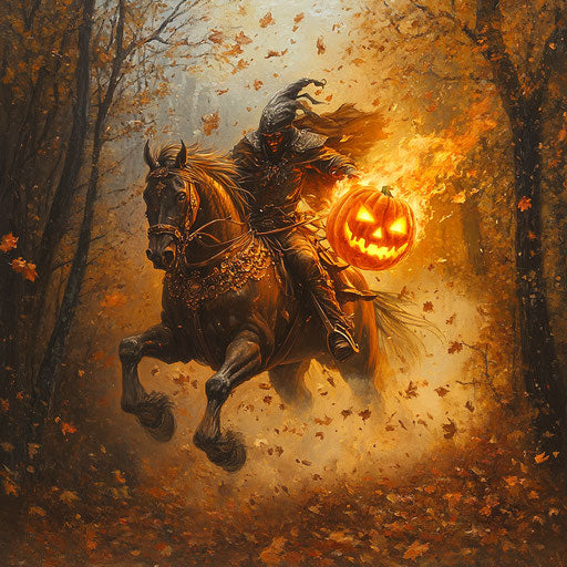 The headless rider in an autumnal forest