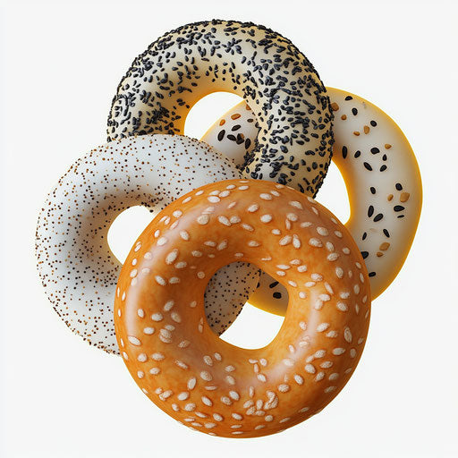 3D Bagels in photo realistic style on flat white background, isolated clipart