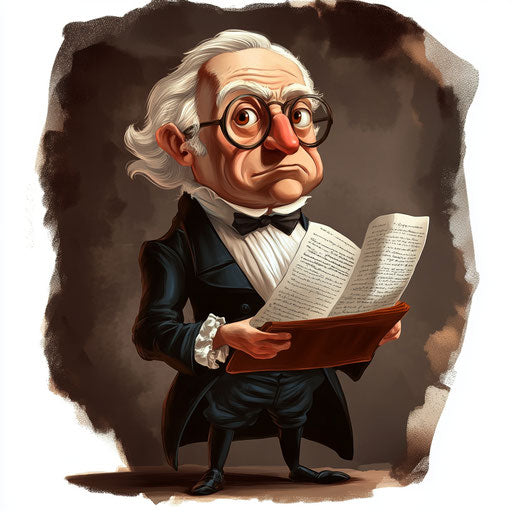 Humorous caricature of a constitution clipart with human characteristics, exaggerated pointed nose, short legs, vibrant colors, cartoon style, surprised, high-resolution, no background, isolated -c 40