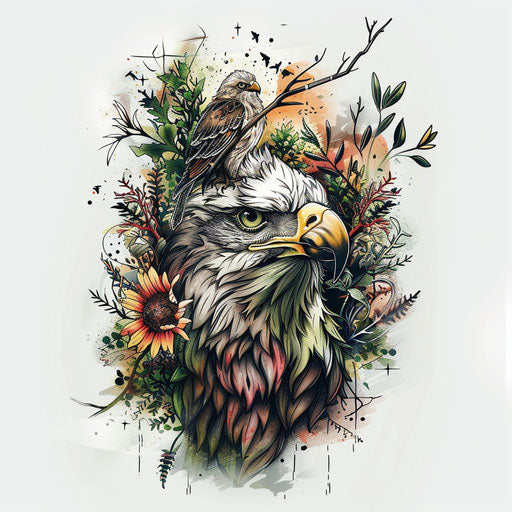 Eco-friendly eagle tattoo earthy tones nature white background