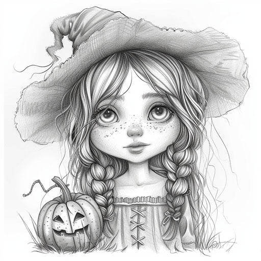 Magical cute pumpkins in graphite sketch style