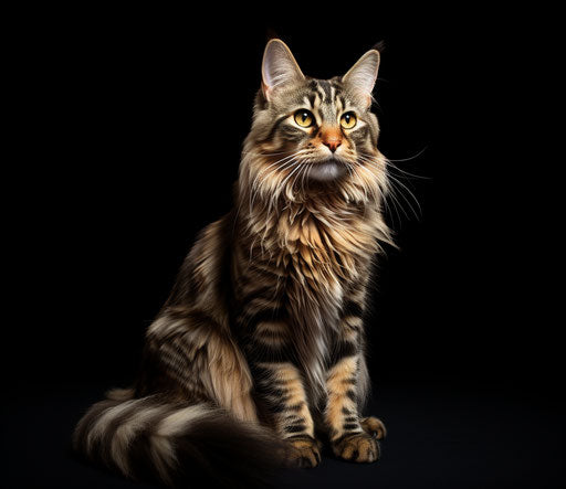 Cat sitting in Lyon on black background, gold and brown style