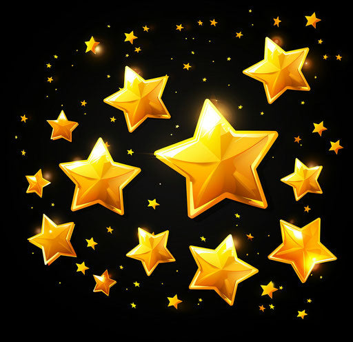 Yellow stars on black background, cartoonish style, bold shapes
