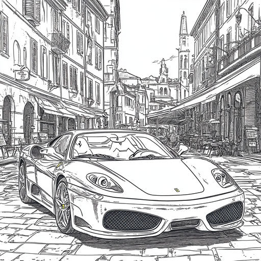 Ferrari in a bustling urban setting, realistic and detailed style